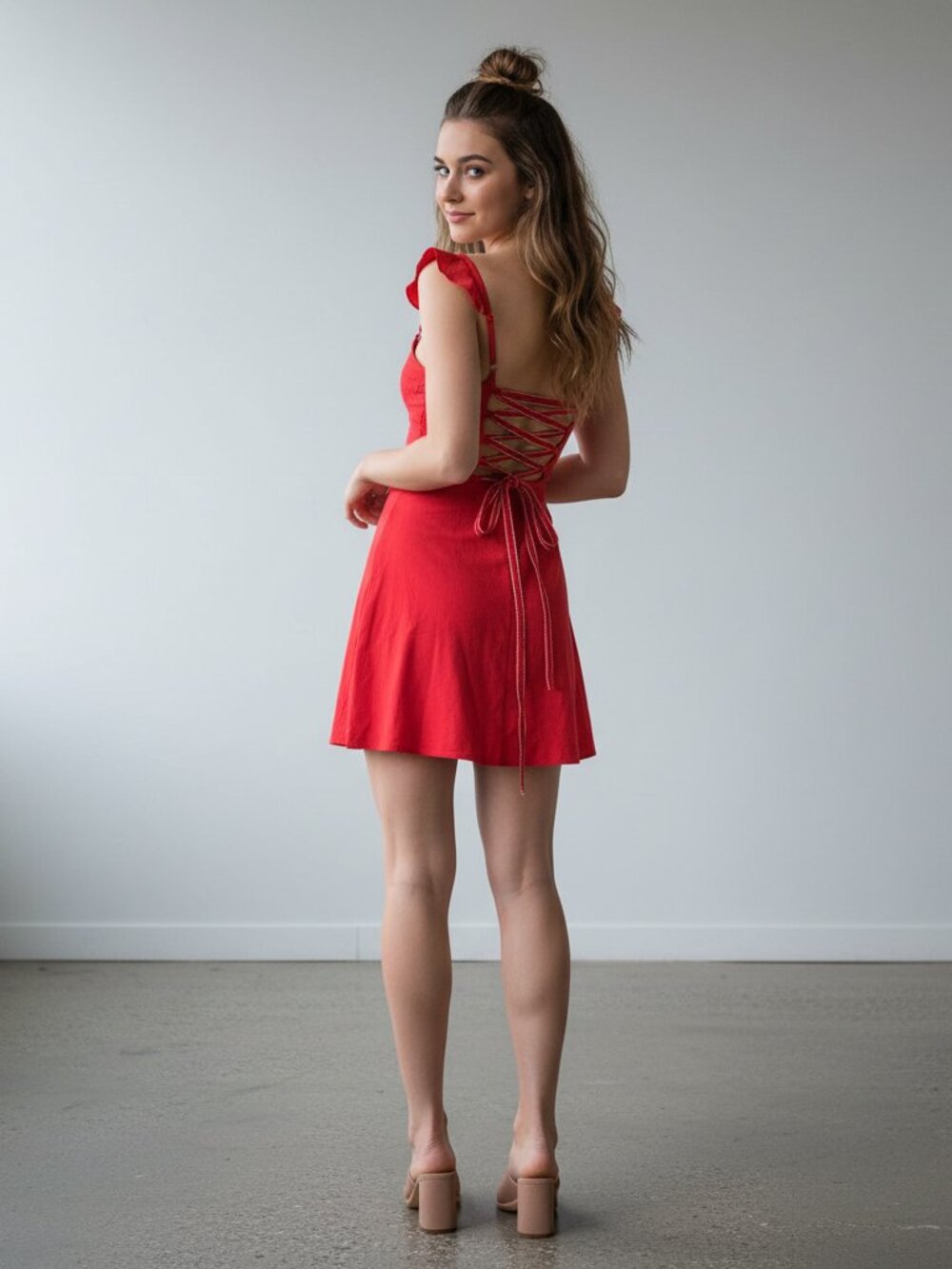 Princess Polly Landon Mini Dress Red Size 0 Tie Back Cutout As-Is
